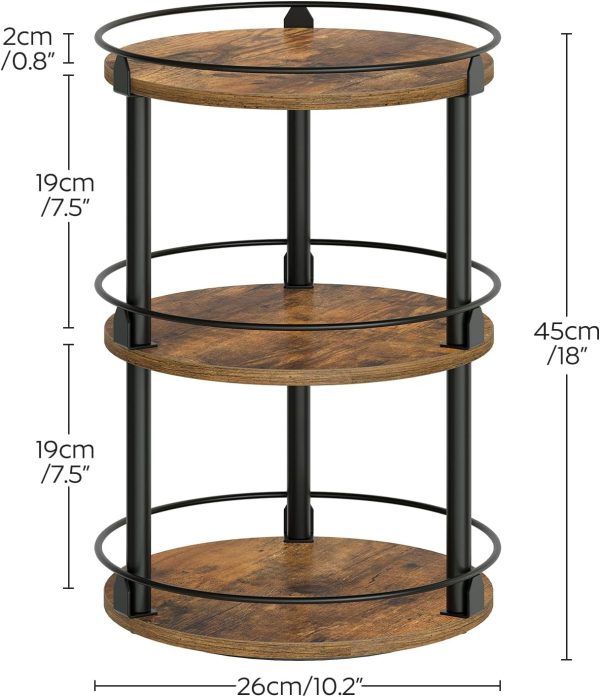 3-Tier Lazy Susan Organizer, Rotating Spice Rack, Spinning Organizer, Industrial Turntable Spice Rack Organizer for Cabinet, Kitchen Countertop, Pantry, Rustic Brown and Black SR23BR - Image 6