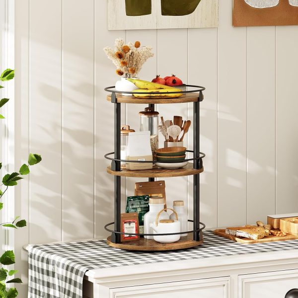 3-Tier Lazy Susan Organizer, Rotating Spice Rack, Spinning Organizer, Industrial Turntable Spice Rack Organizer for Cabinet, Kitchen Countertop, Pantry, Rustic Brown and Black SR23BR - Image 9