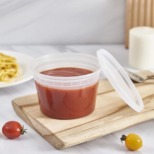 [48Set - 16oz.] Plastic Deli Food Storage Containers With Plastic Lids, Disposable togo containers for soup, Meal Prep, Slime | BPA Free | Stackable | Leakproof | Microwave | Dishwasher | Freezer Safe - Image 6
