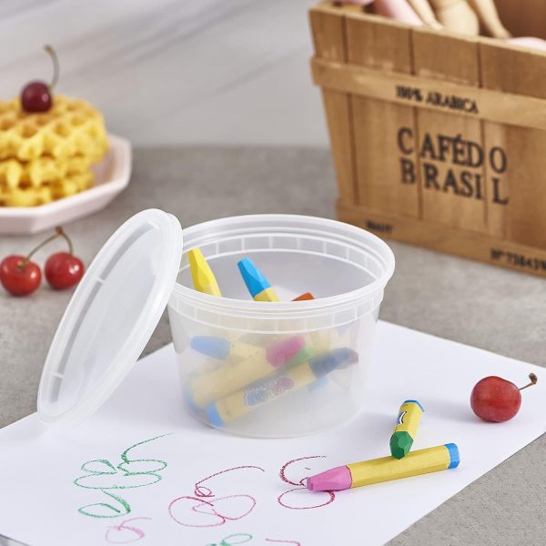 [48Set - 16oz.] Plastic Deli Food Storage Containers With Plastic Lids, Disposable togo containers for soup, Meal Prep, Slime | BPA Free | Stackable | Leakproof | Microwave | Dishwasher | Freezer Safe - Image 9