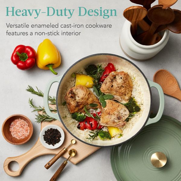 Best Choice Products 6 Quart Enamel Cast-Iron Round Dutch Oven, Family Style Heavy-Duty Pre-Seasoned Cookware for Home, Kitchen, Dining Room, Oven Safe w/Lid, Dual Handles - Sage Green - Image 2
