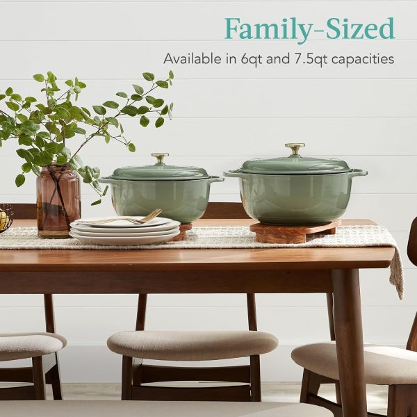 Best Choice Products 6 Quart Enamel Cast-Iron Round Dutch Oven, Family Style Heavy-Duty Pre-Seasoned Cookware for Home, Kitchen, Dining Room, Oven Safe w/Lid, Dual Handles - Sage Green - Image 4