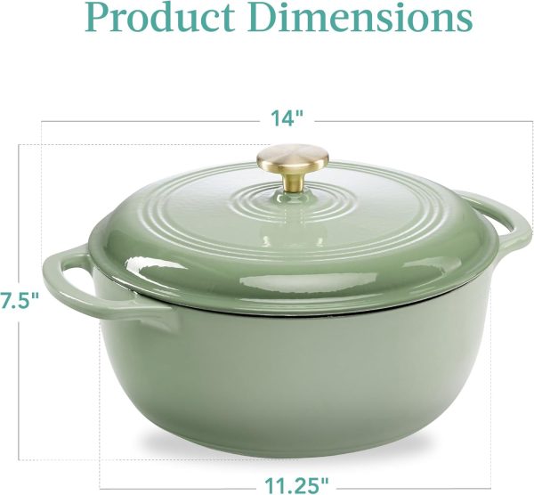 Best Choice Products 6 Quart Enamel Cast-Iron Round Dutch Oven, Family Style Heavy-Duty Pre-Seasoned Cookware for Home, Kitchen, Dining Room, Oven Safe w/Lid, Dual Handles - Sage Green - Image 7