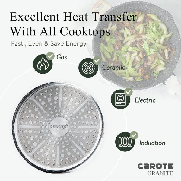 CAROTE 12Inch Nonstick Deep Frying Pan with Lid, 5.5 Qt Jumbo Cooker Saute Pan with Pour Spout, Skillet Induction Cookware, Non Stick Cooking Pan PFOA Free, Classic Granite - Image 5