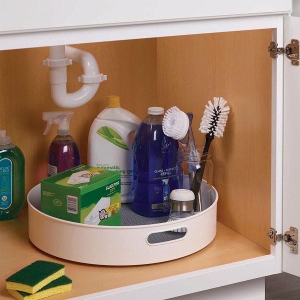 Copco Under-Sink Pantry and Cabinet Organizer, 18-Inch, Revolving Storage Solution, White and Gray - Image 8