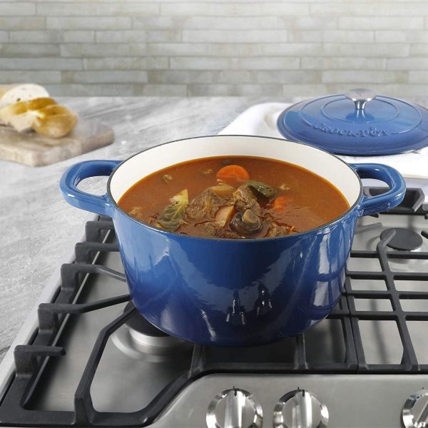 Crock-Pot Artisan Round Enameled Cast Iron Dutch Oven, 7-Quart, Sapphire Blue - Image 5