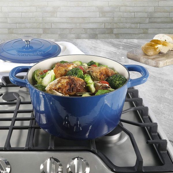 Crock-Pot Artisan Round Enameled Cast Iron Dutch Oven, 7-Quart, Sapphire Blue - Image 6
