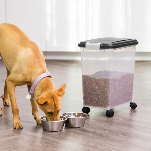 IRIS USA Airtight Dog Food Storage Container, Up to 30 lbs, Attachable Wheels, for Dog Cat Bird and other Pet Food Storage Bin, Keep Fresh, Easy Mobility, BPA Free, Black - Image 2
