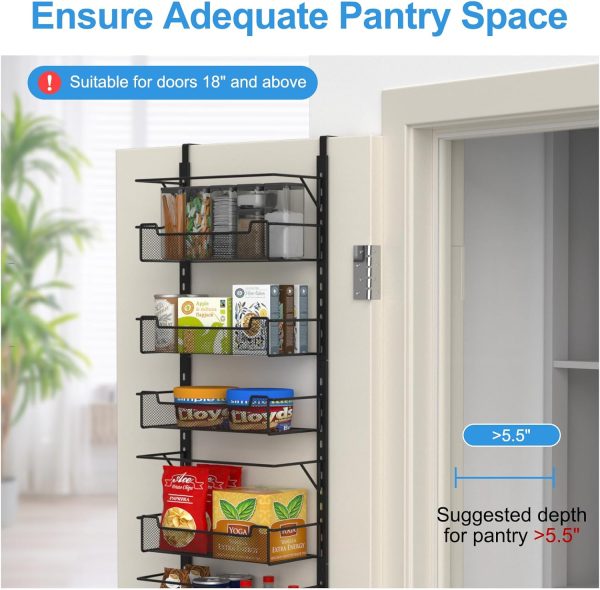 Over the Door Pantry Organizer, 8-Tier Over the Door Organizer with Adjustable Basket, Pantry Door Organization for Pantry Kitchen Storage Room Spice Rack, Black - Image 3
