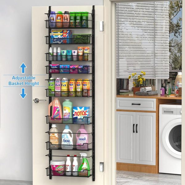 Over the Door Pantry Organizer, 8-Tier Over the Door Organizer with Adjustable Basket, Pantry Door Organization for Pantry Kitchen Storage Room Spice Rack, Black - Image 4