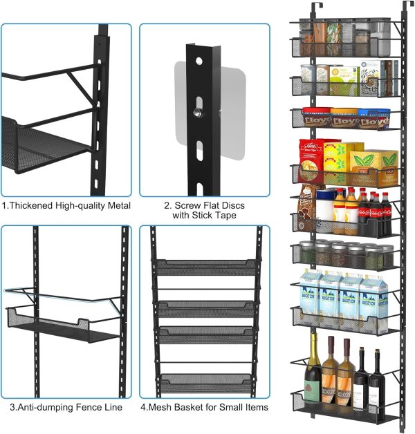 Over the Door Pantry Organizer, 8-Tier Over the Door Organizer with Adjustable Basket, Pantry Door Organization for Pantry Kitchen Storage Room Spice Rack, Black - Image 5