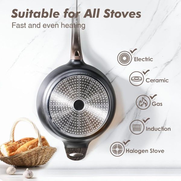 SENSARTE Nonstick Deep Frying Pan Skillet, 10/11/12-inch Saute Pan with Lid, Stay-cool Handle, Chef Pan Healthy Stone Cookware Cooking Pan, Induction Compatible, PFOA Free (10-Inch) - Image 3