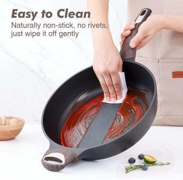 SENSARTE Nonstick Frying Pan Skillet with Lid, 12 Inch Large Deep Frying Pan, 5 Qt Non Stick Saute Pan with Cover, Induction Pan, Healthy Non Toxic Cooking Pan with Helper Handle, PFOA PFOS Free - Image 5