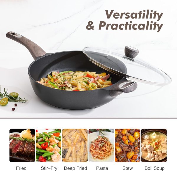 SENSARTE Nonstick Deep Frying Pan Skillet, 10/11/12-inch Saute Pan with Lid, Stay-cool Handle, Chef Pan Healthy Stone Cookware Cooking Pan, Induction Compatible, PFOA Free (10-Inch) - Image 6