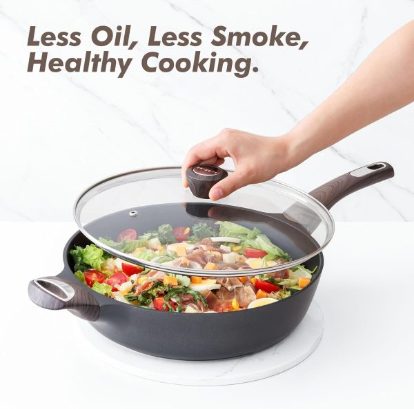 SENSARTE Nonstick Deep Frying Pan Skillet, 10/11/12-inch Saute Pan with Lid, Stay-cool Handle, Chef Pan Healthy Stone Cookware Cooking Pan, Induction Compatible, PFOA Free (10-Inch) - Image 8