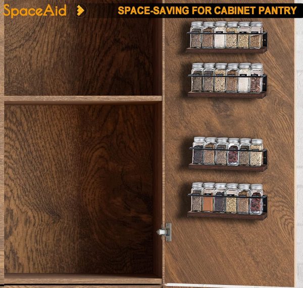 SpaceAid Spice Rack Organizer for Cabinet Door or Wall Mount (4 Pack) with 415 Spice Labels - Wood Hanging Seasoning Shelf for Cupboard Pantry or over the Stove - Image 3
