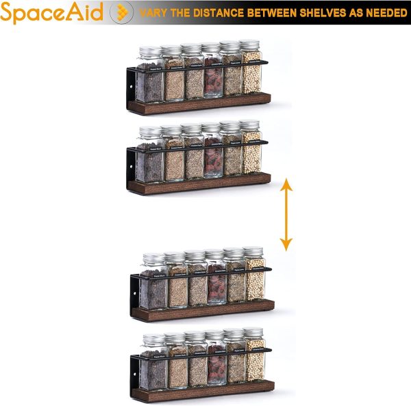 SpaceAid Spice Rack Organizer for Cabinet Door or Wall Mount (4 Pack) with 415 Spice Labels - Wood Hanging Seasoning Shelf for Cupboard Pantry or over the Stove - Image 4