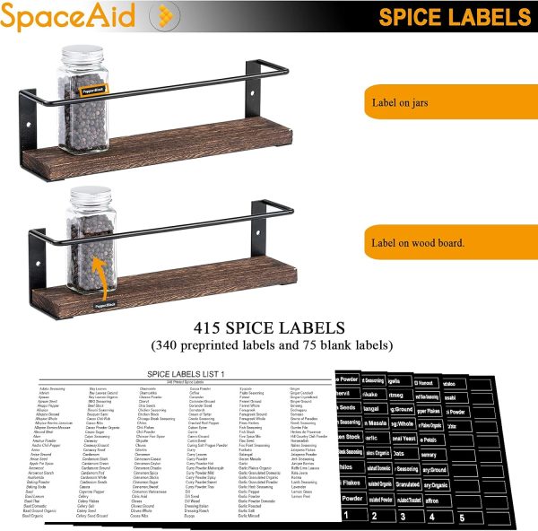 SpaceAid Spice Rack Organizer for Cabinet Door or Wall Mount (4 Pack) with 415 Spice Labels - Wood Hanging Seasoning Shelf for Cupboard Pantry or over the Stove - Image 5