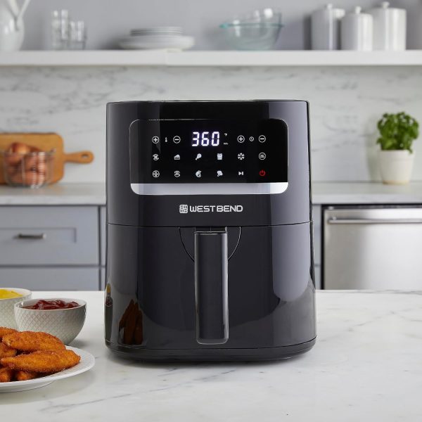 West Bend Compact Air Fryer 5-Quart Capacity with Digital Controls and 10 Cooking Presets, Nonstick Frying Basket, 1500-Watts, Black - Image 2