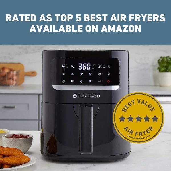 West Bend Compact Air Fryer 5-Quart Capacity with Digital Controls and 10 Cooking Presets, Nonstick Frying Basket, 1500-Watts, Black - Image 3