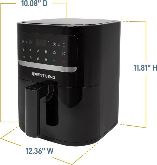 West Bend Compact Air Fryer 5-Quart Capacity with Digital Controls and 10 Cooking Presets, Nonstick Frying Basket, 1500-Watts, Black - Image 6